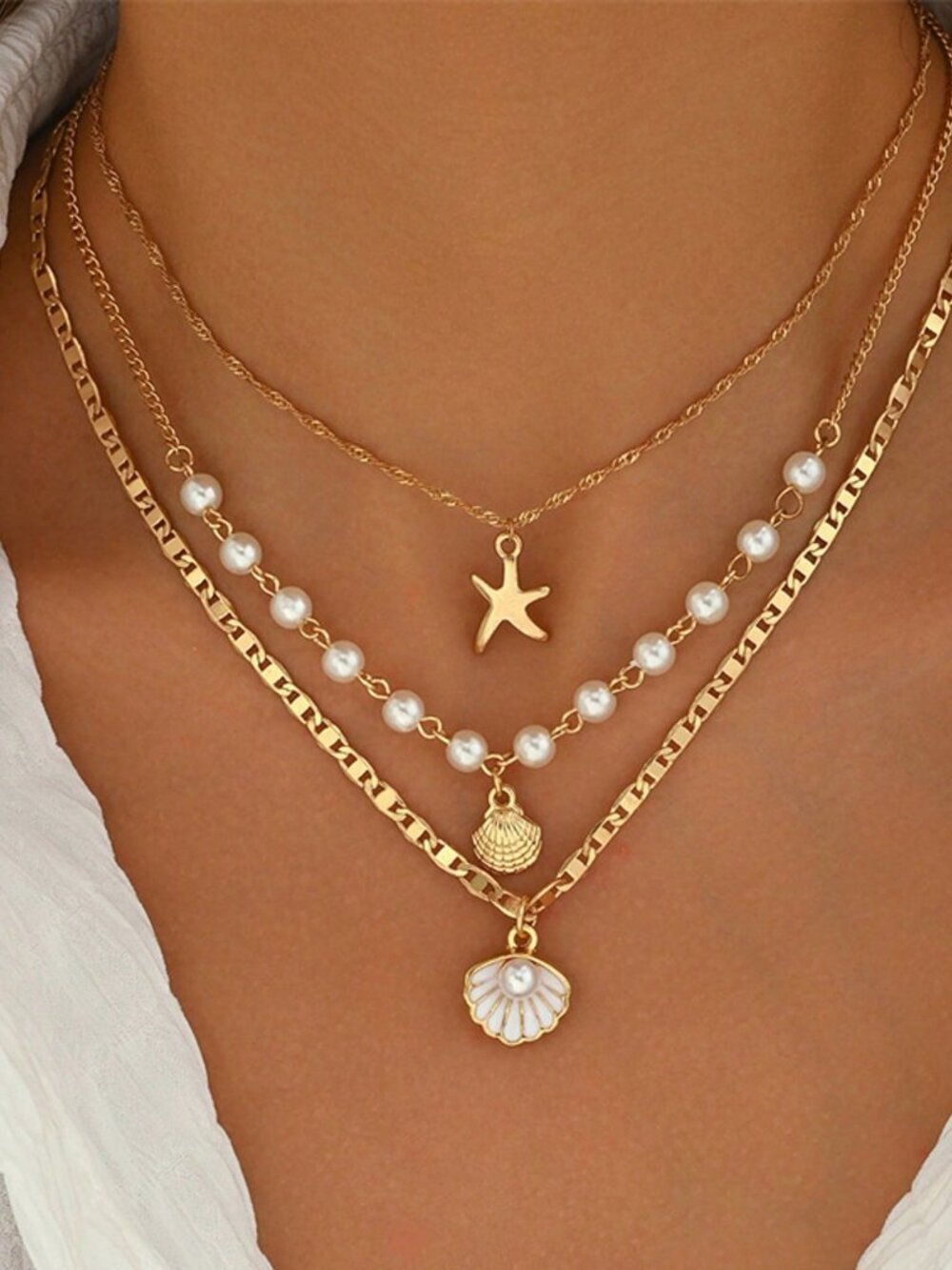 Multicolor Boho Women's Multi-Color Faux Pearl Multi-Layer Necklace Set